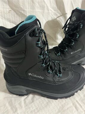 Columbia Black and Teal Waterproof Lace-Up Winter Boots
